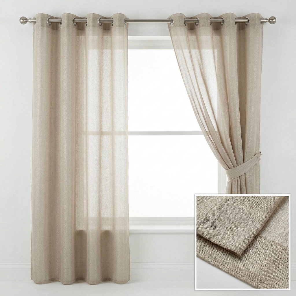 Mink Distressed Slub Tulle Sheer Curtains