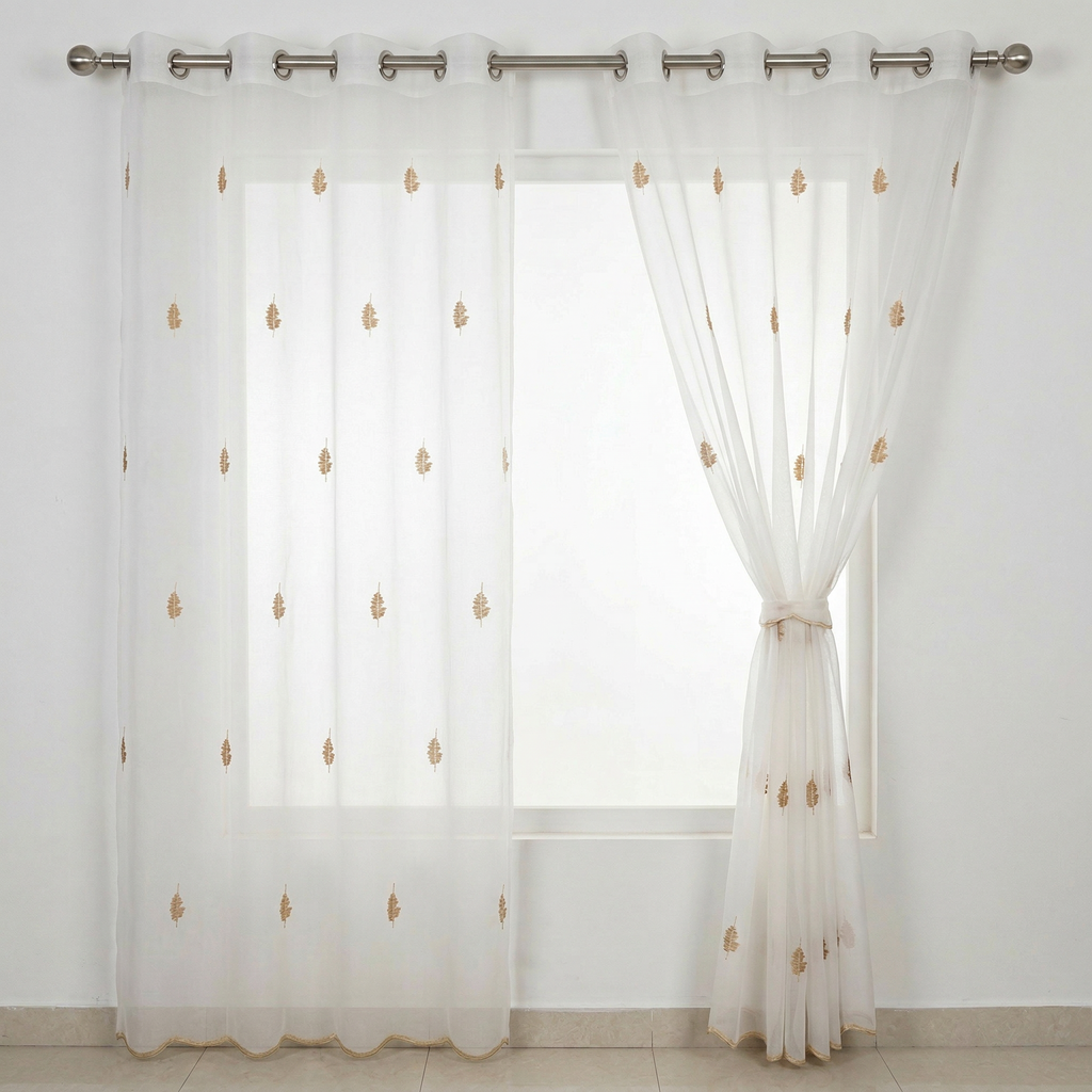 Scalloped Edge Embroidered Tulle Sheer Curtains