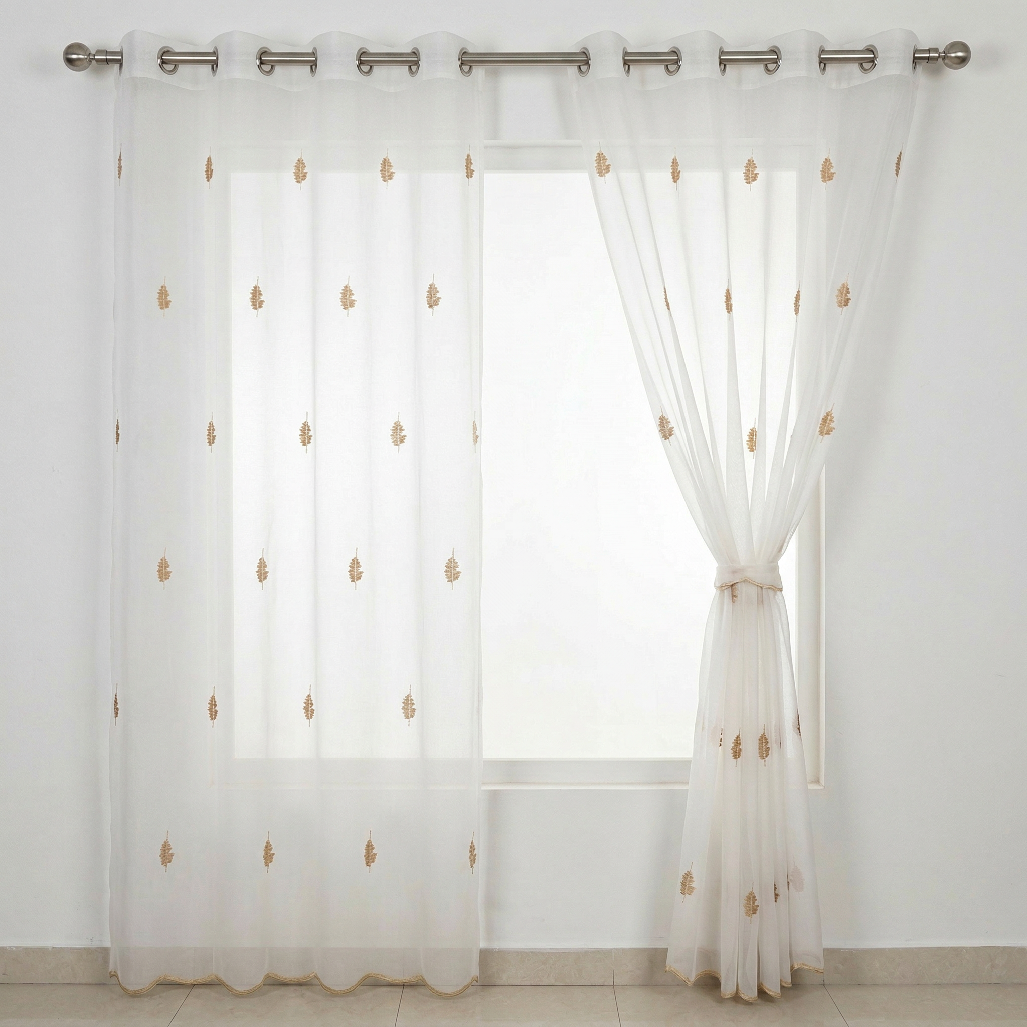 Scalloped Edge Embroidered Tulle Sheer Curtains