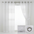 White Linen Sheer Curtains with Net Border