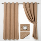 Luxury Natural Brown Tufted Linen Mix Pleated Curtains