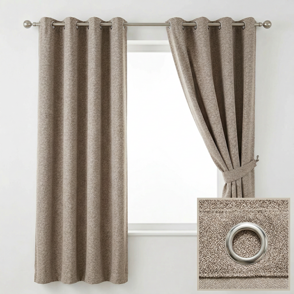 Natural Oatmeal Herringbone Linen Blend Cotton Curtains