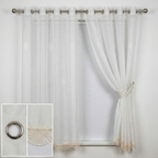 White Embroidered Voile with Lace Trim Curtains