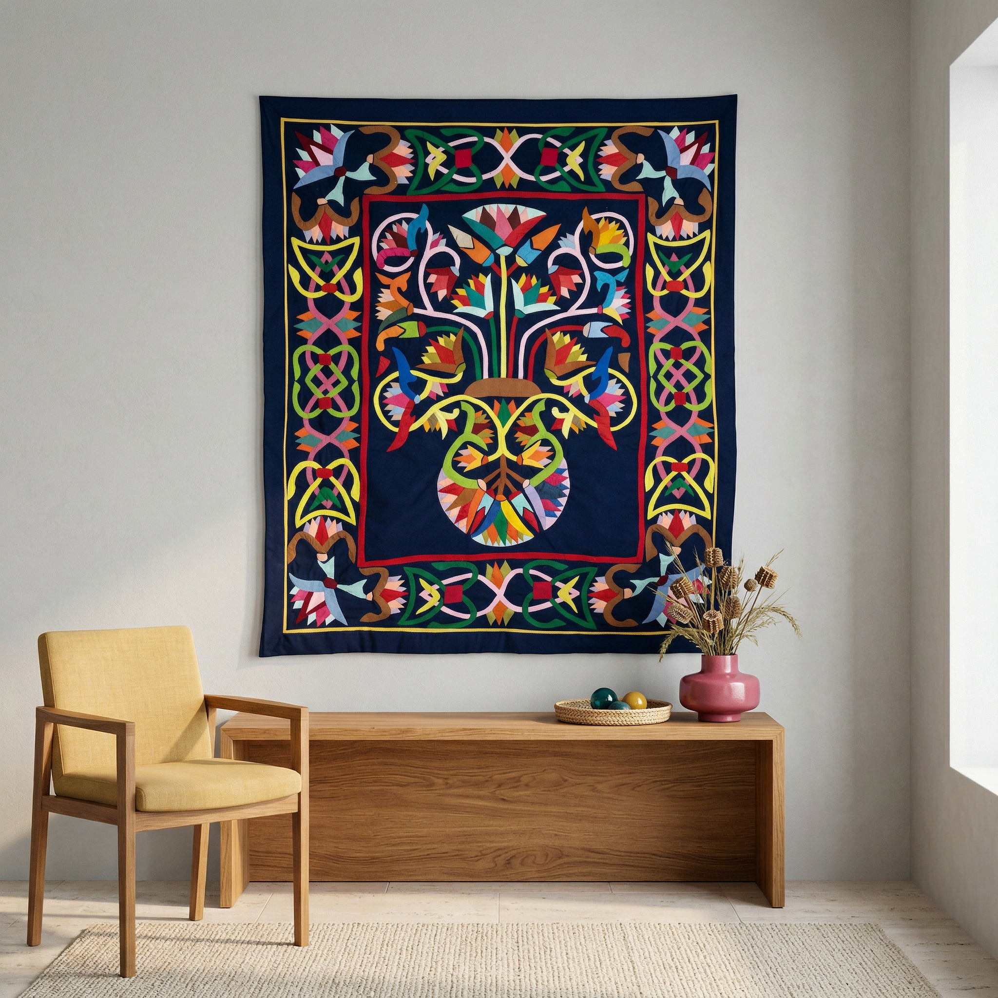 Contemporary Patchwork Applique Flowers Vintage Patchwork Khayyamian Tapestry