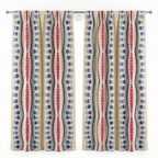 Natural Linen Look Teal Pink Ethnic Border Curtains