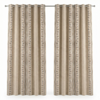 Natural Linen Look Teal & Gold Ethnic Border Curtains