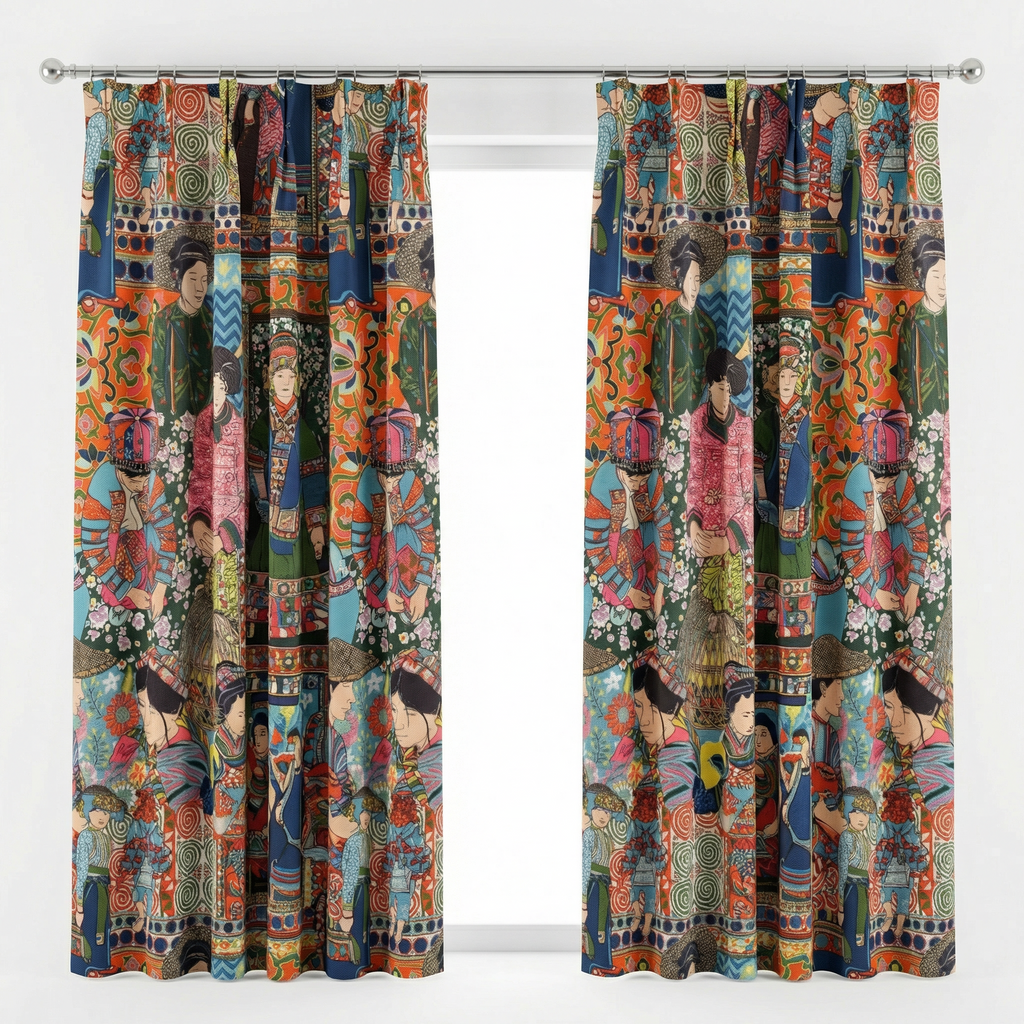 Designer Fabric With illustration People Curtains