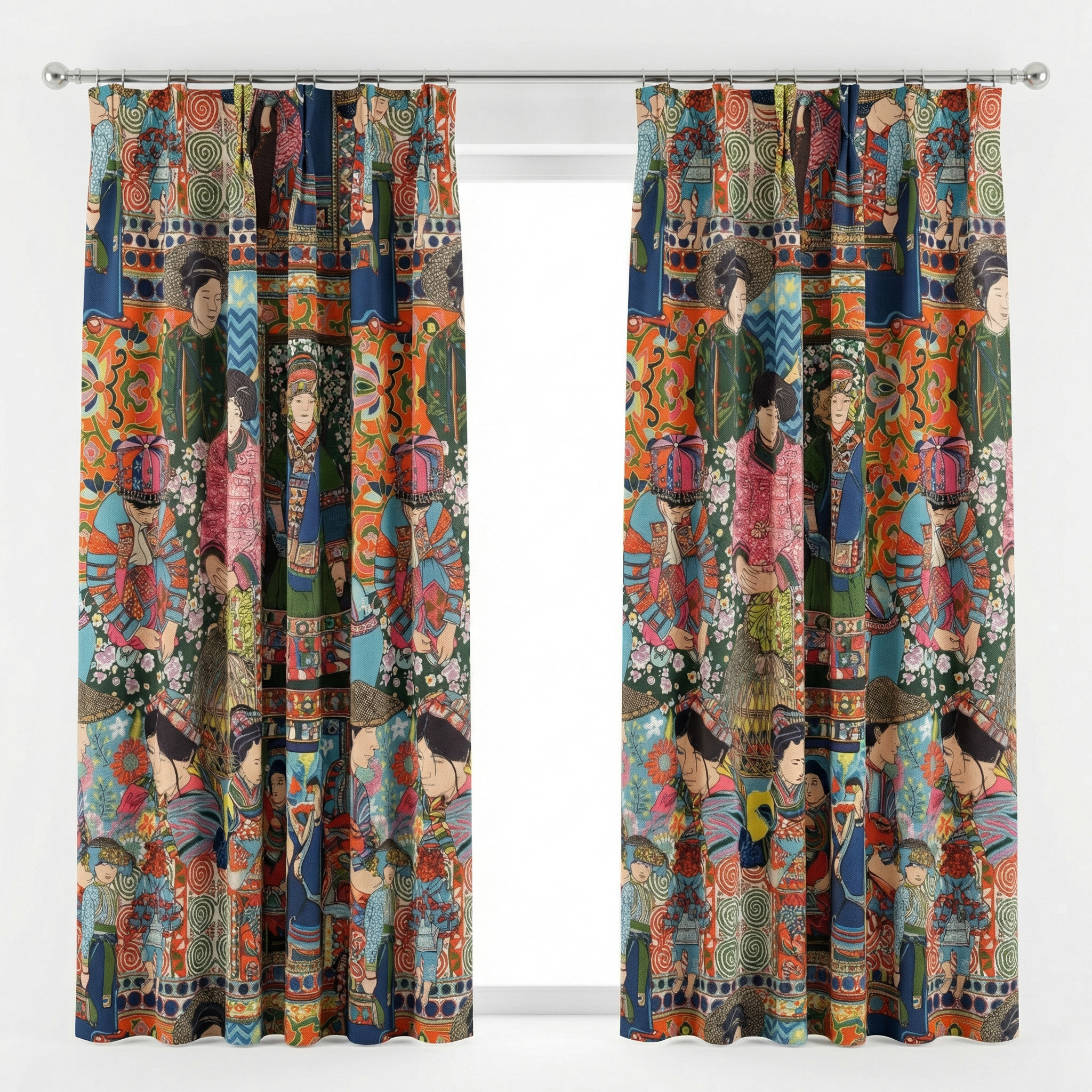 Designer Fabric With illustration People Curtains