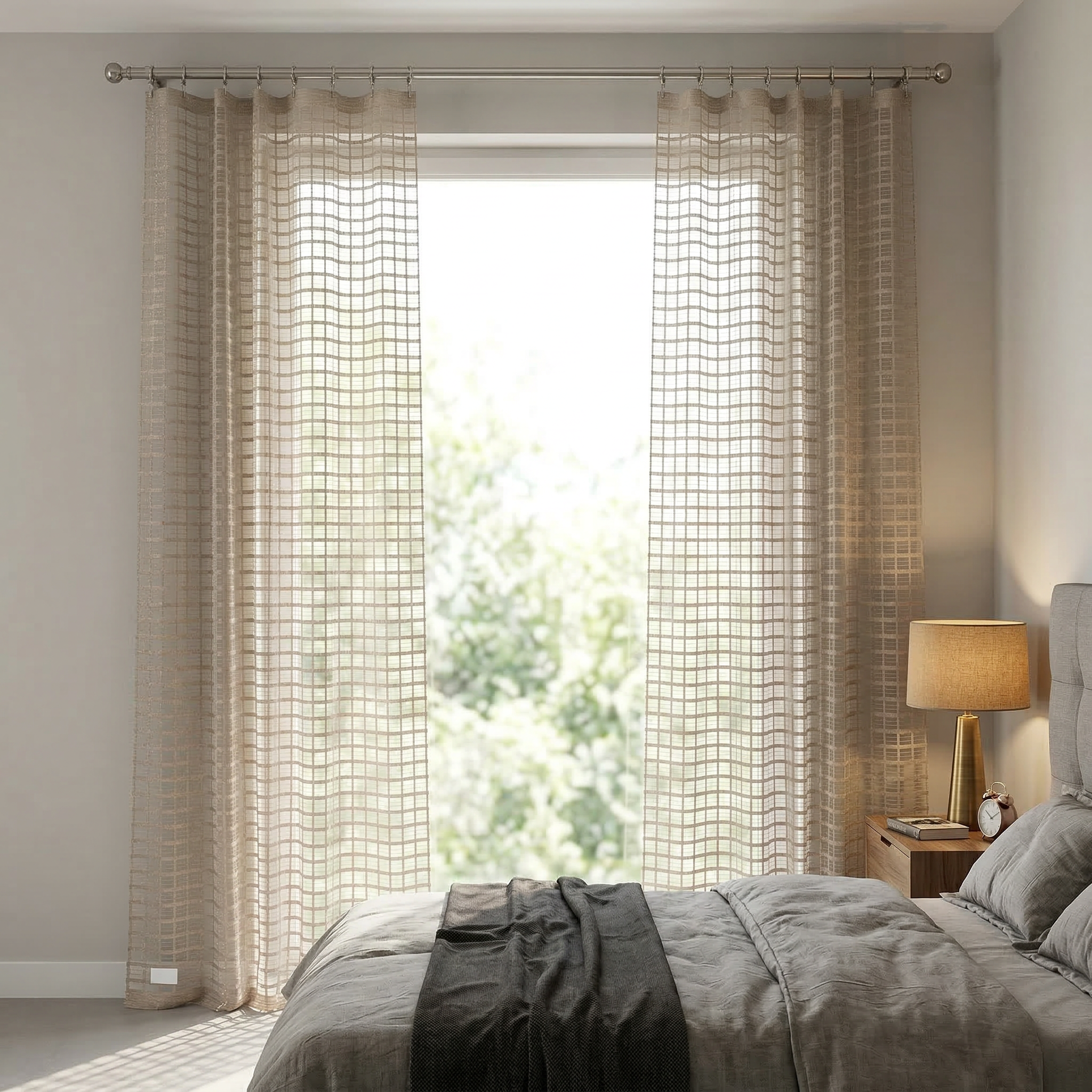 Modern Geometric Net Linen Blend Curtains