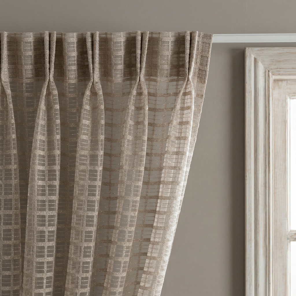 Modern Geometric Net Linen Blend Curtains