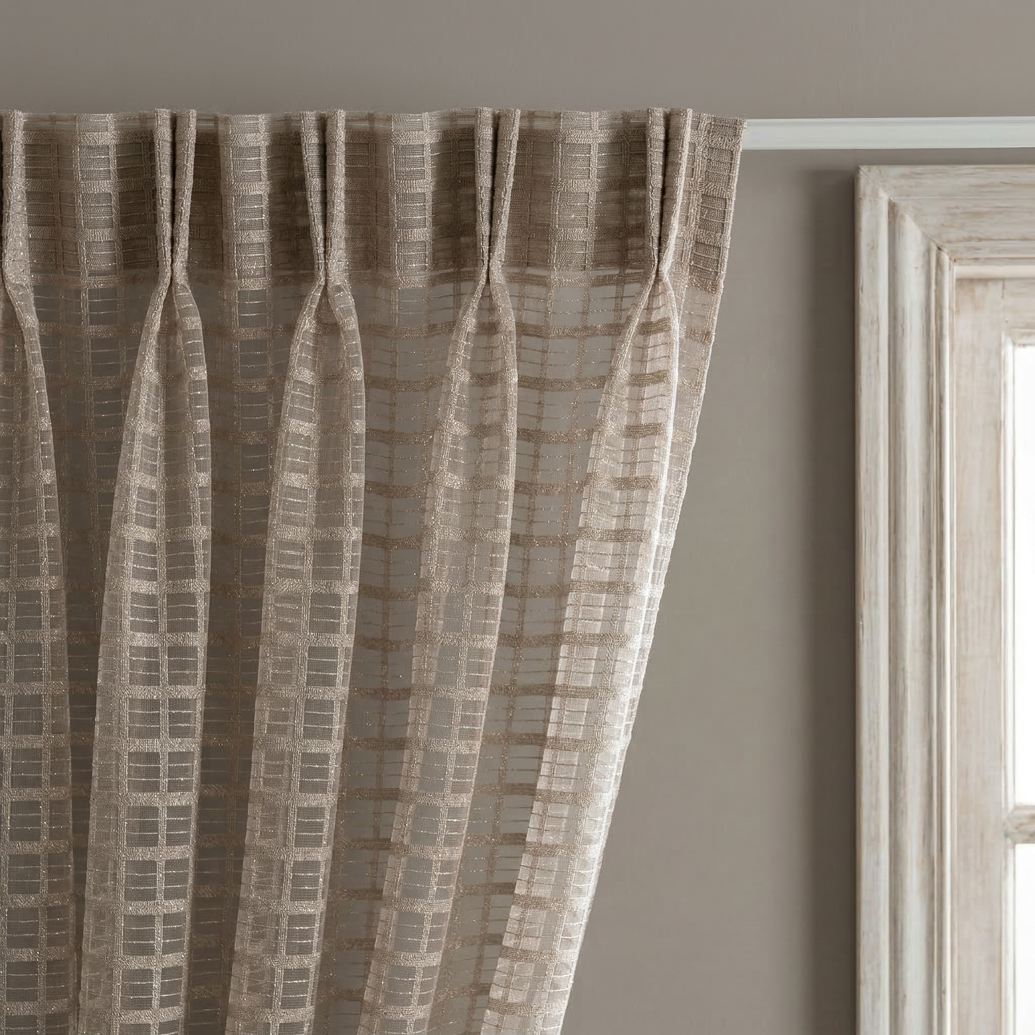 Modern Geometric Net Linen Blend Curtains