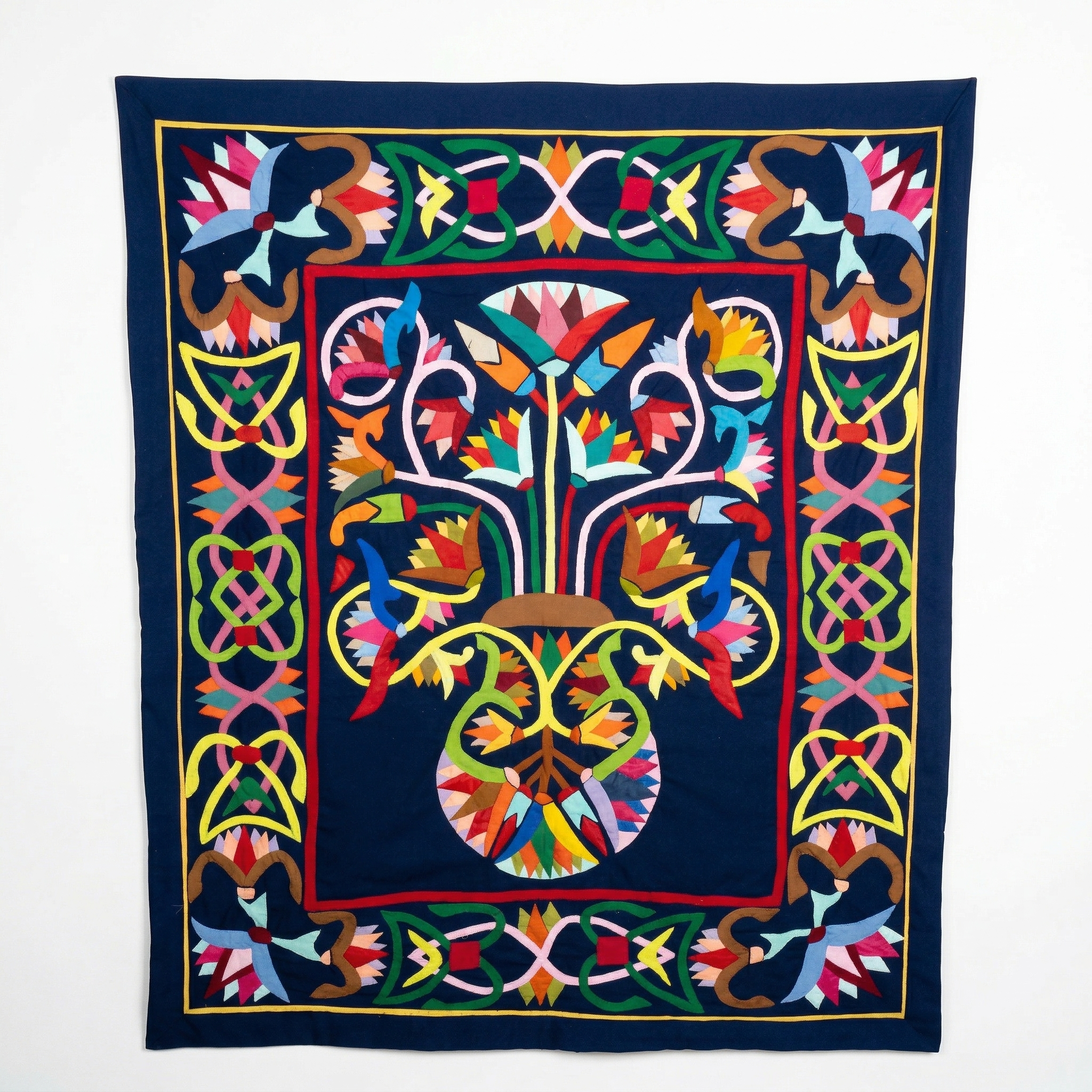 Contemporary Patchwork Applique Flowers Vintage Patchwork Khayyamian Tapestry