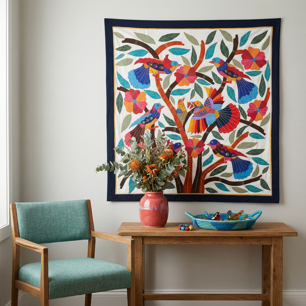 Vibrant Hand-Stitched Patchwork Khayyamian Tapestry