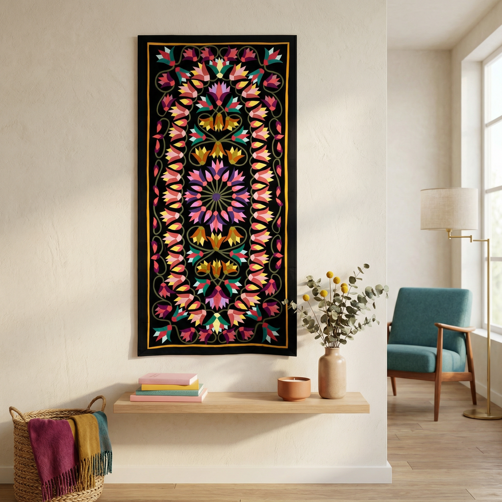 Handmade Floral Motif Wall Decor Patchwork Khayyamian Tapestry