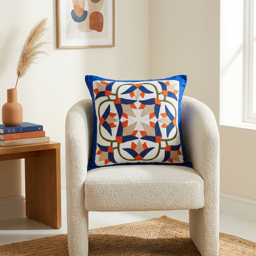 Hand-Stitched Lotus flower Handmade Cushion Cover