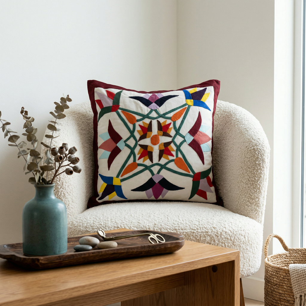 Colorful Lotus Khayyamian Patchwork Cushion Cover