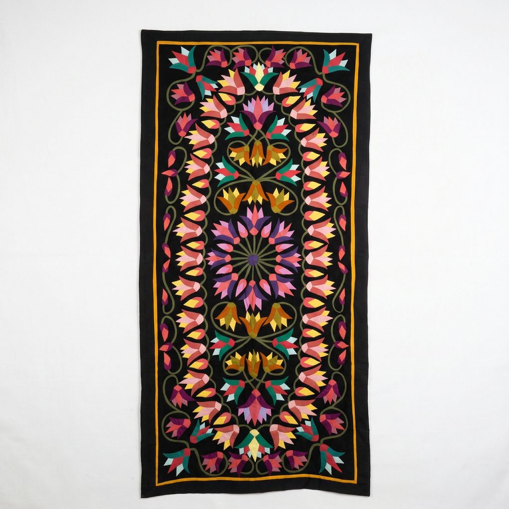 Handmade Floral Motif Wall Decor Patchwork Khayyamian Tapestry