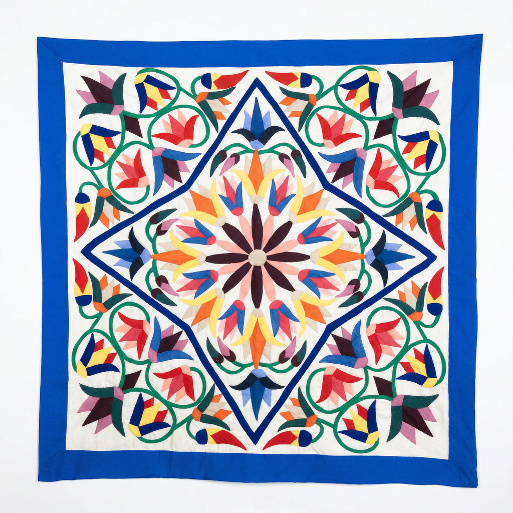 Intricate Floral & Geometric Egyptian Patchwork Khayyamian Tapestry
