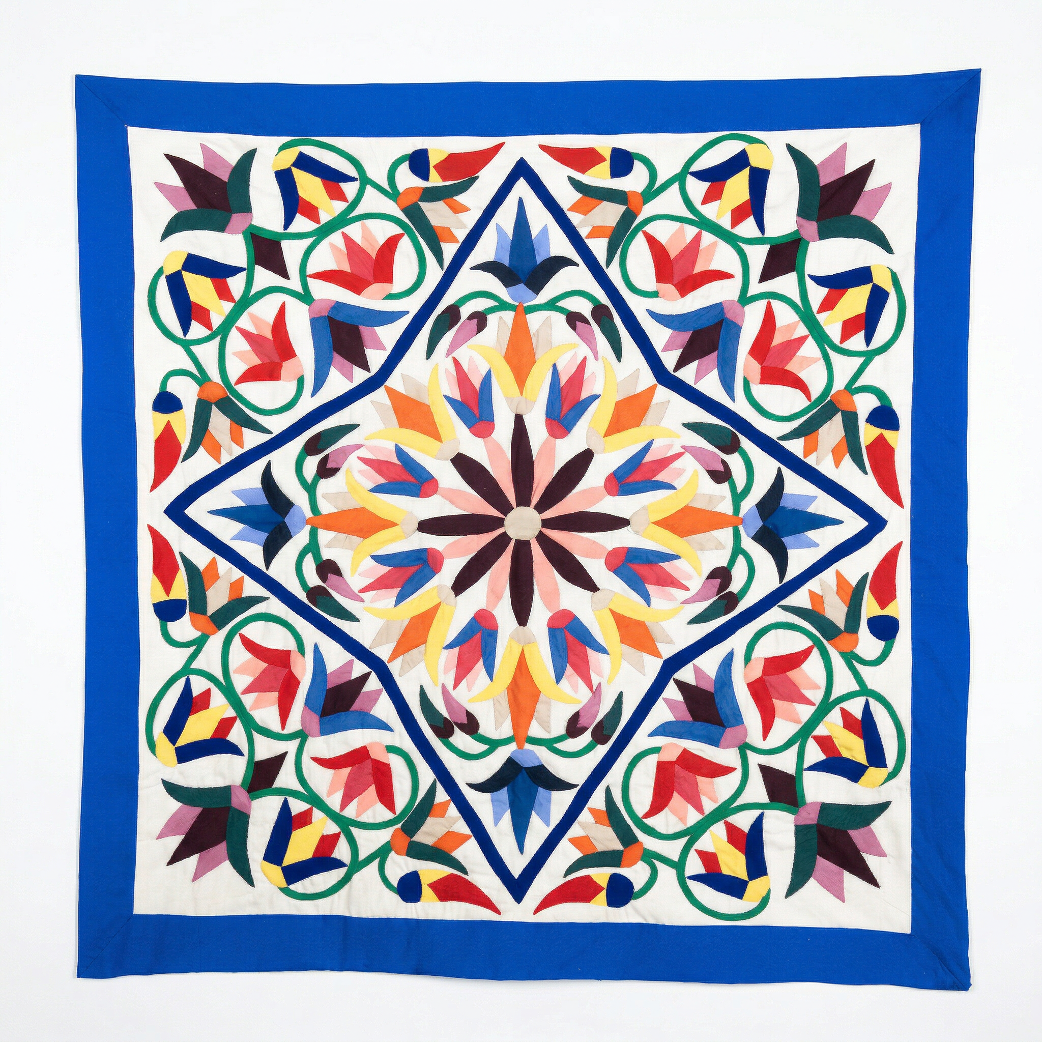 Intricate Floral & Geometric Egyptian Patchwork Khayyamian Tapestry