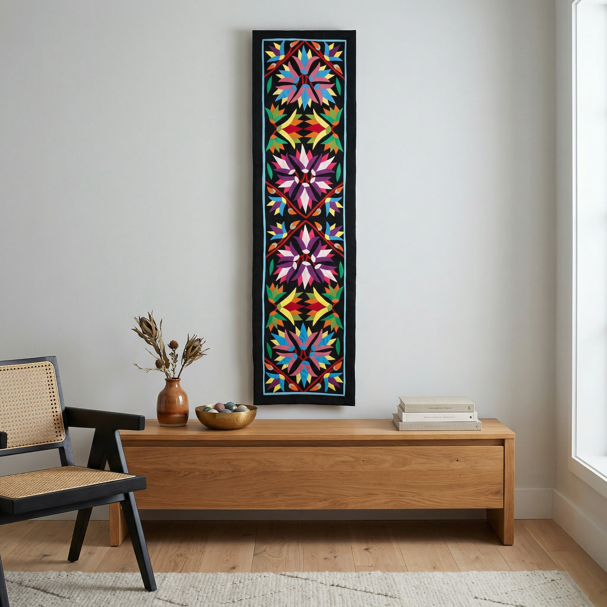 Colorful Geometrical Cotton Patchwork Khayyamian Tapestry