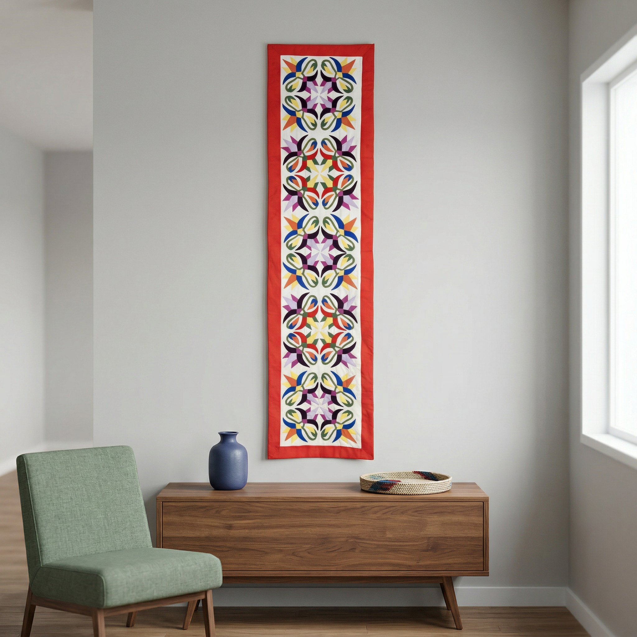 Red Geometrical Patchwork Khayyamian  Tapestry