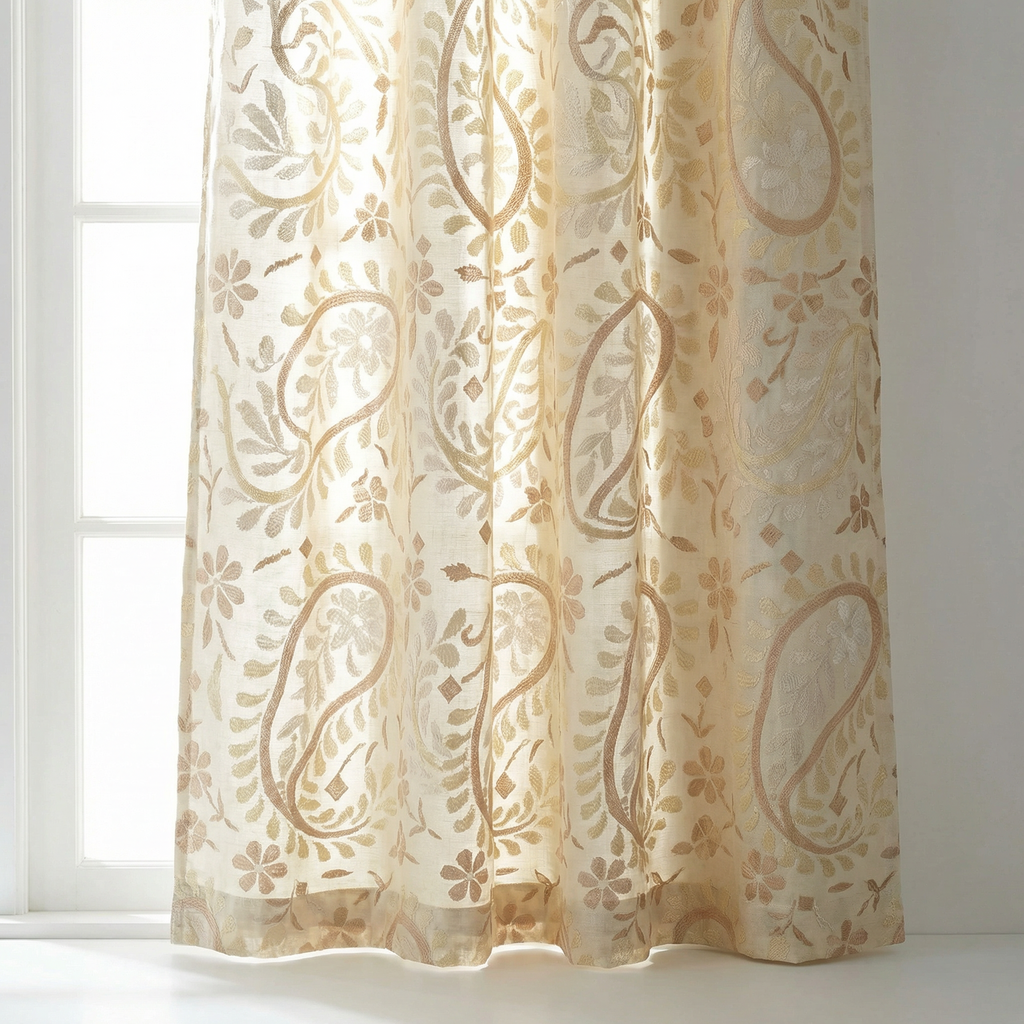 Cream & Gold Jacobean Floral Brocade Curtains