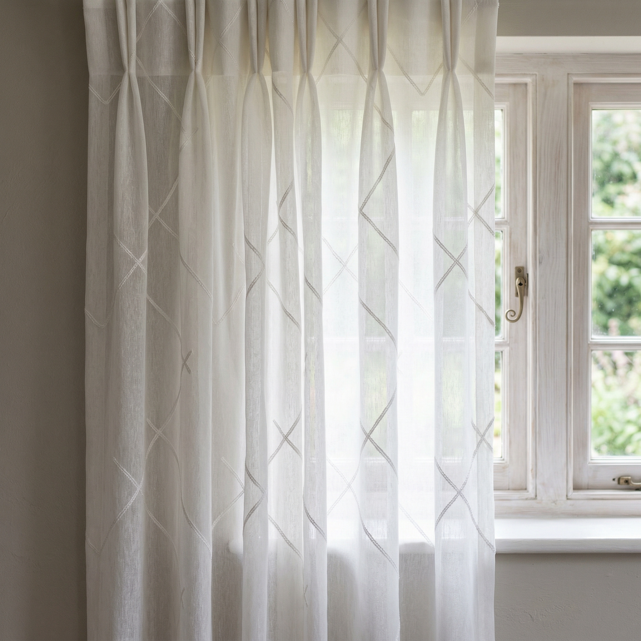 Luxury Embroidered Geometric Linen Blend Sheer Curtains