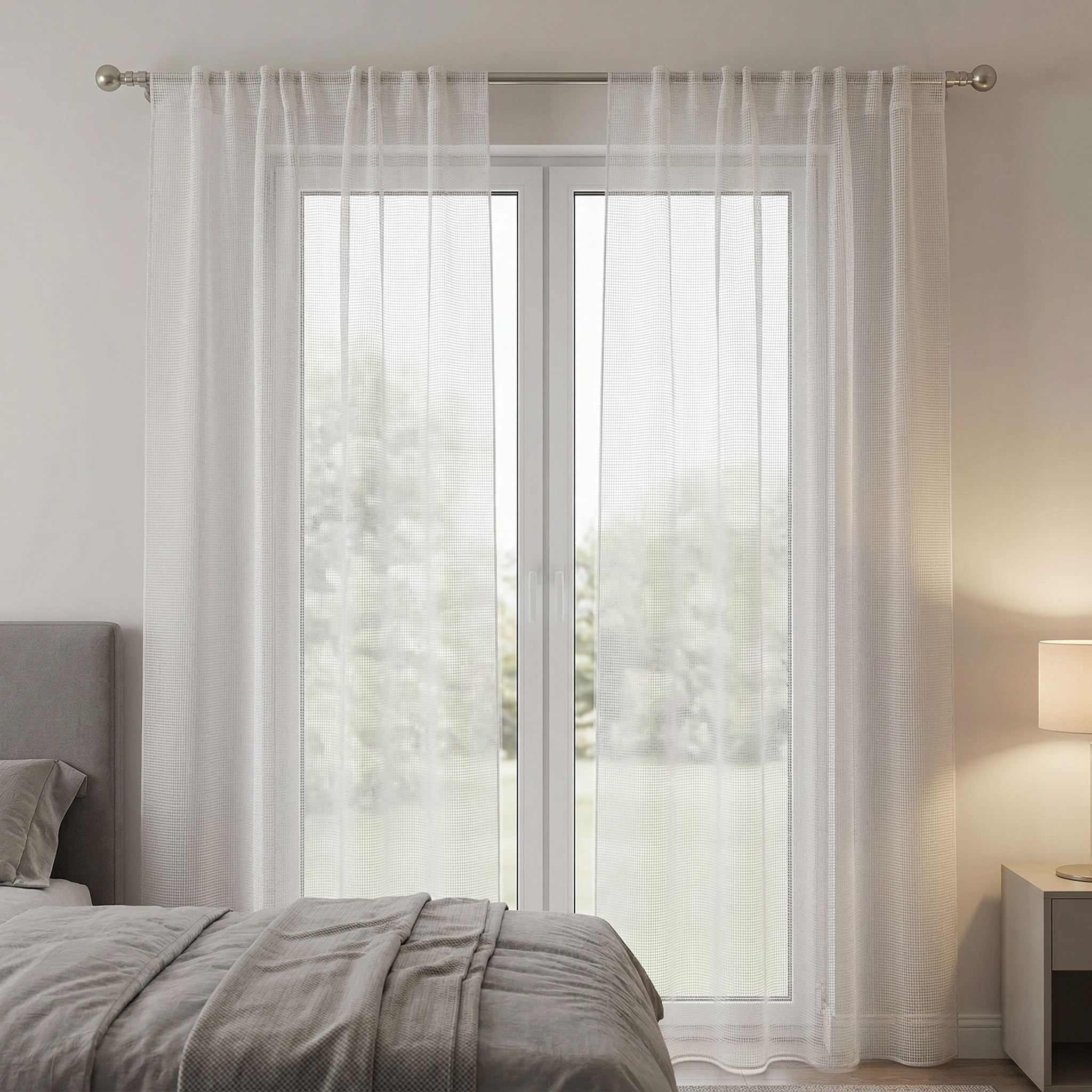 Square Grid Linen Effect Net Curtains