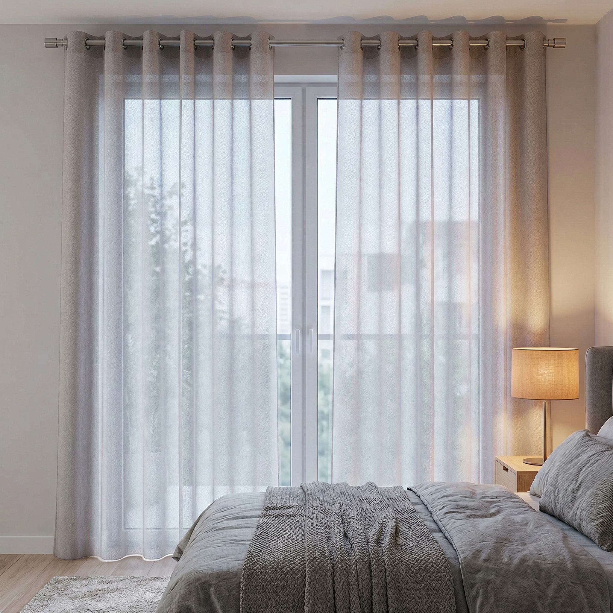 Mink Distressed Slub Tulle Sheer Curtains