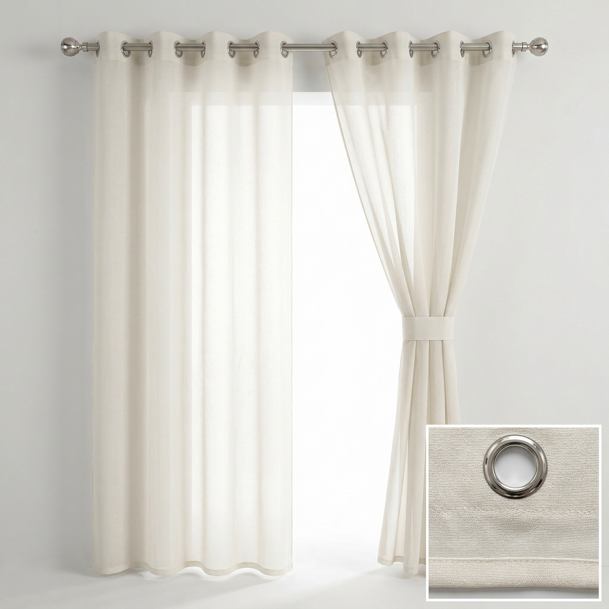 Natural Cream Pleated Tulle Sheer Curtains