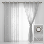 Luxury Embroidered Geometric Linen Blend Sheer Curtains