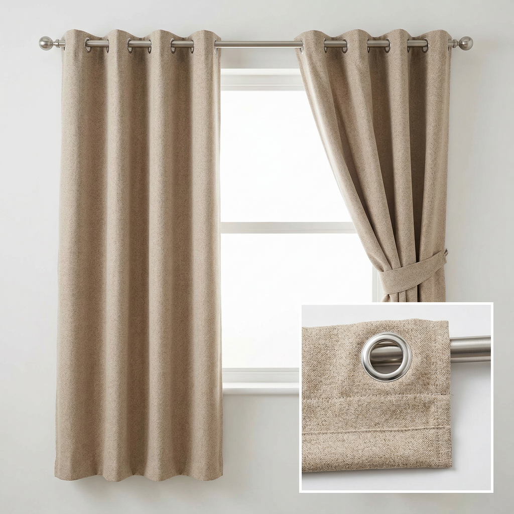 Natural Oatmeal Herringbone Linen Blend Cotton Curtains