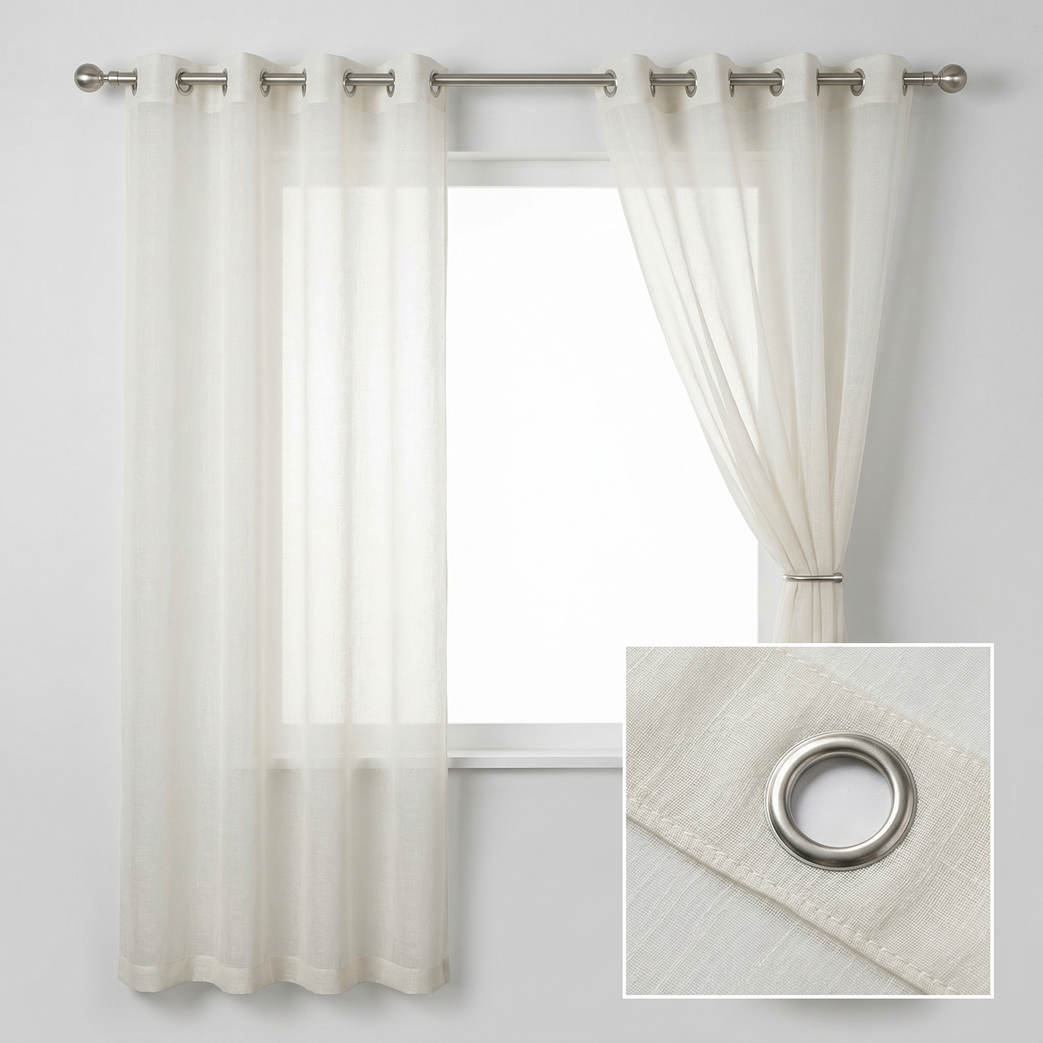 White Linen Effect Tulle Curtains
