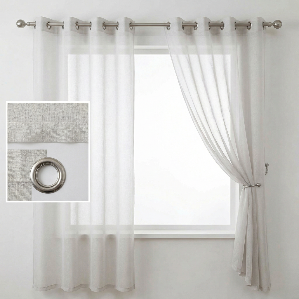 Mink Distressed Slub Tulle Sheer Curtains