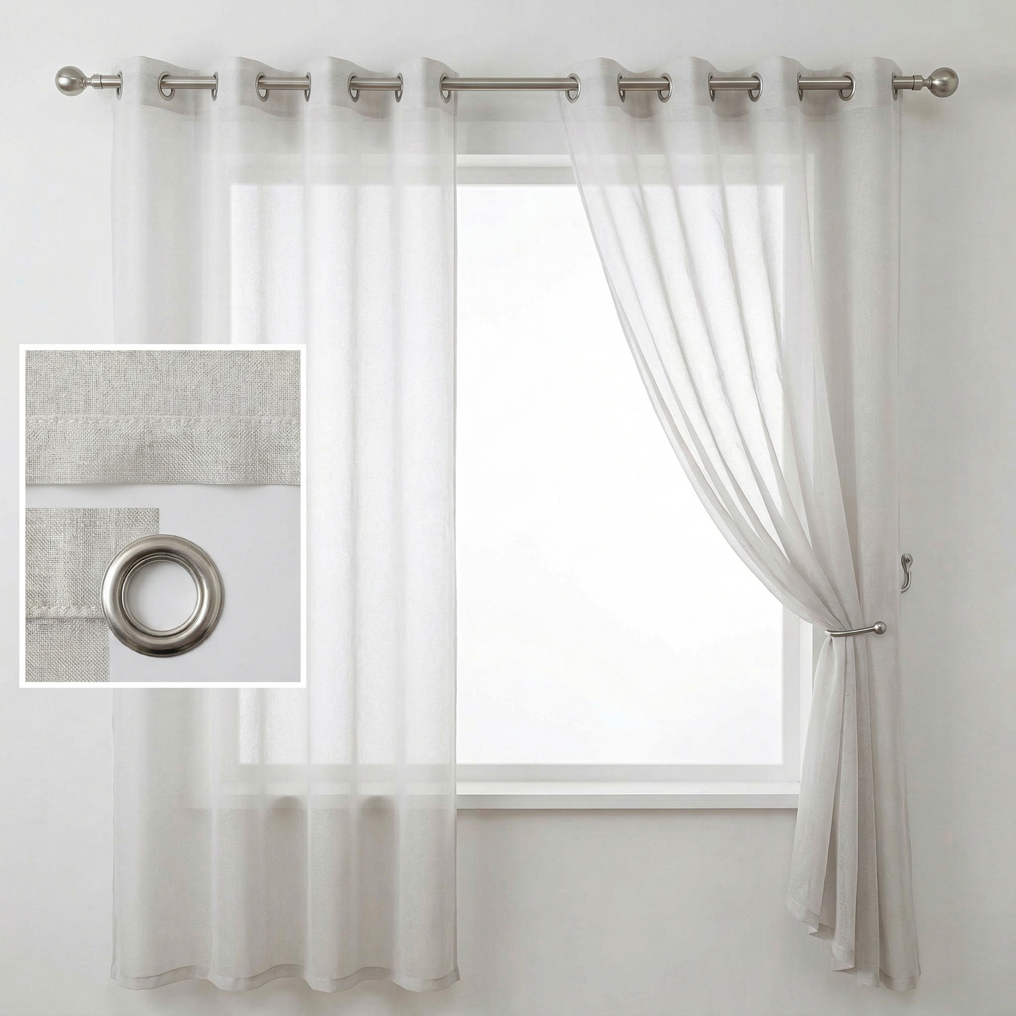 Mink Distressed Slub Tulle Sheer Curtains