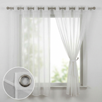 White Textured Slub Sheer Voile Curtains