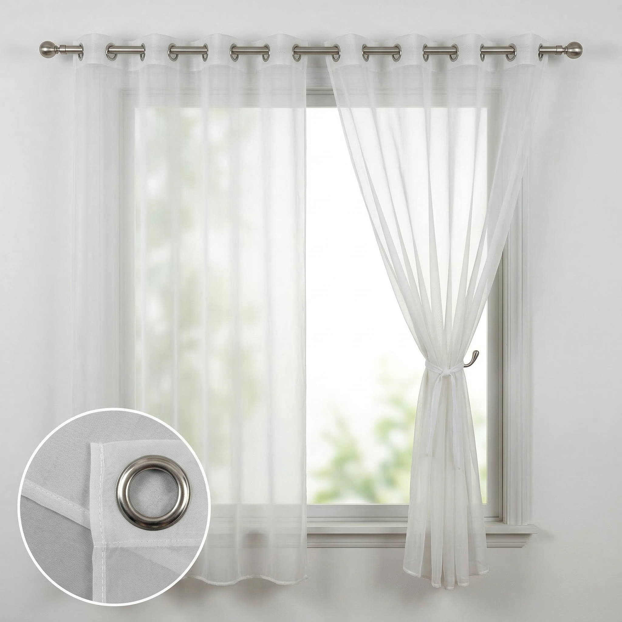 White Textured Slub Sheer Voile Curtains