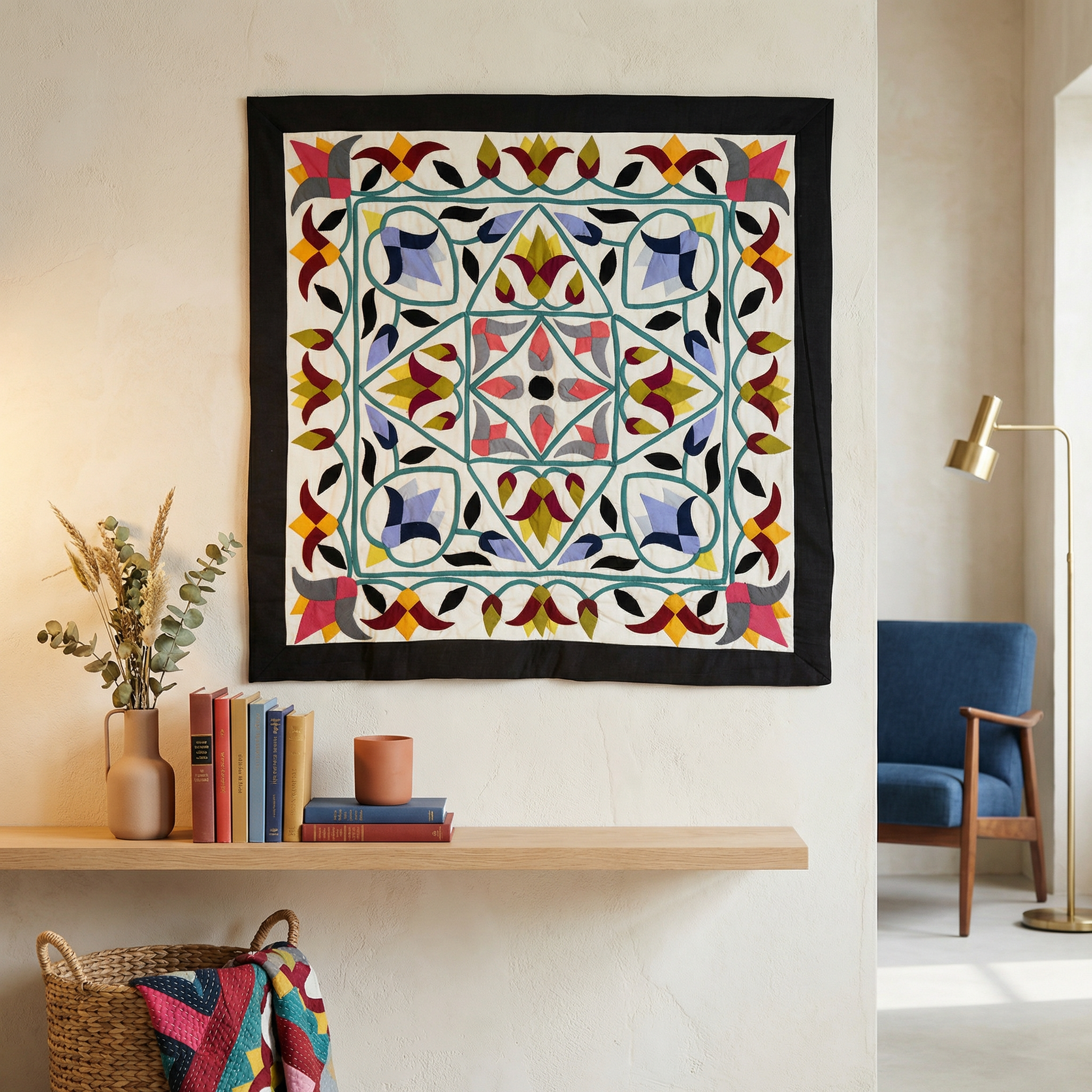 Vibrant Hand-Stitched Patchwork  Khayyamian Tapestry