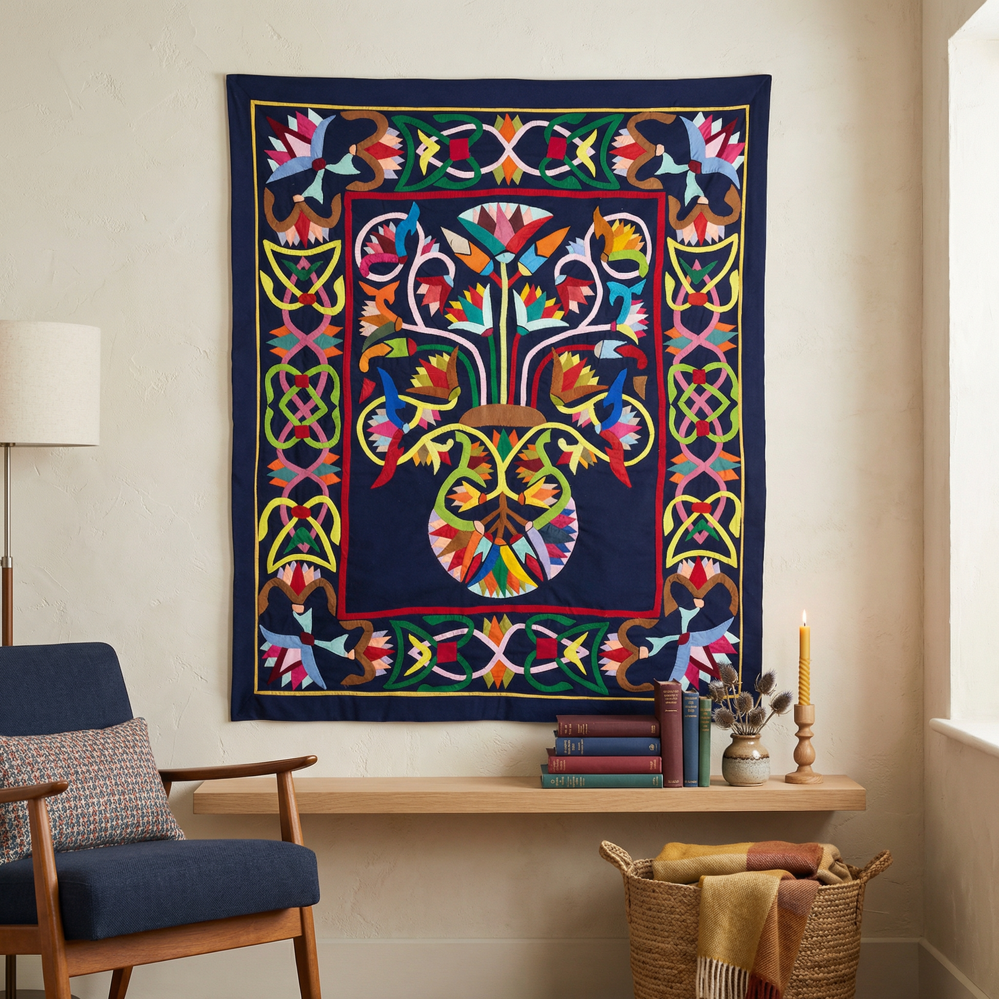 Contemporary Patchwork Applique Flowers Vintage Patchwork Khayyamian Tapestry
