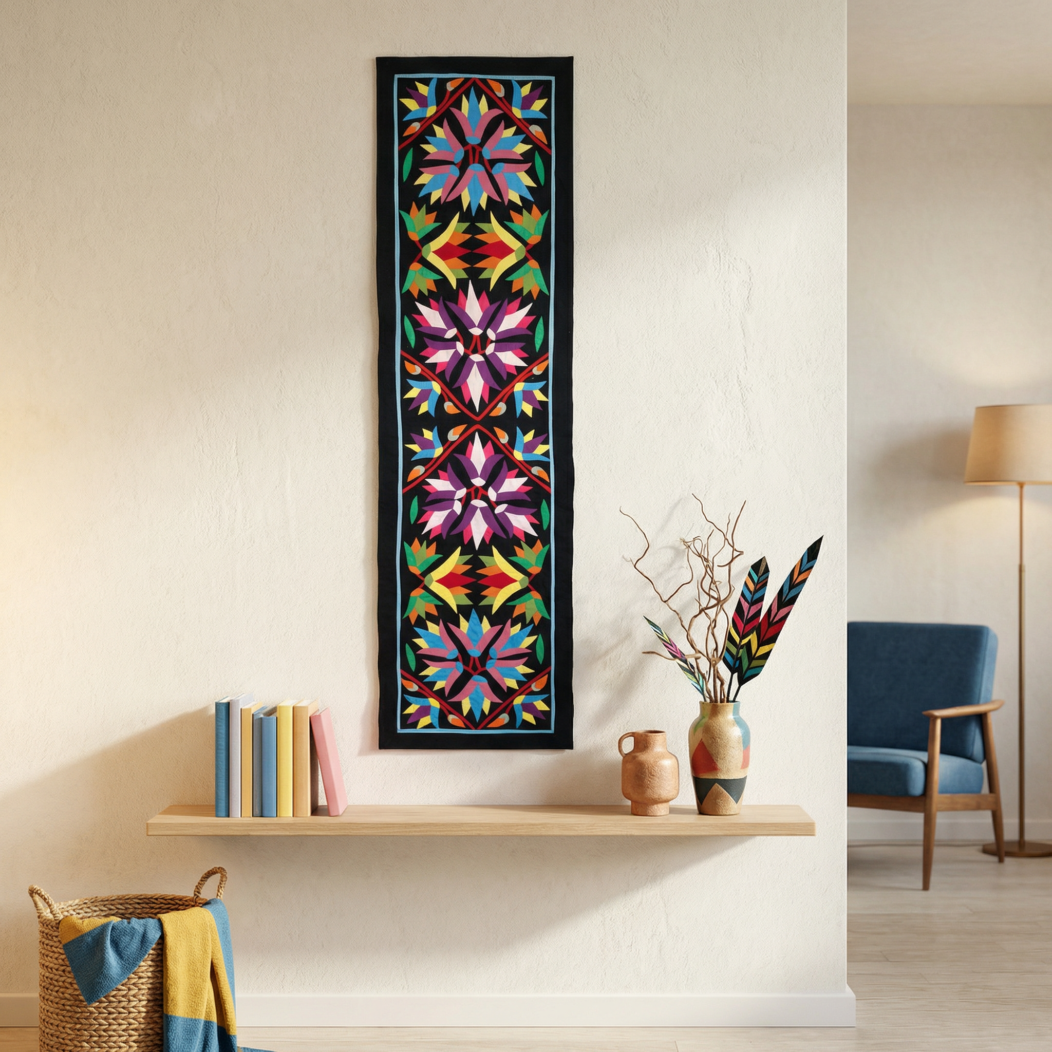 Colorful Geometrical Cotton Patchwork Khayyamian Tapestry