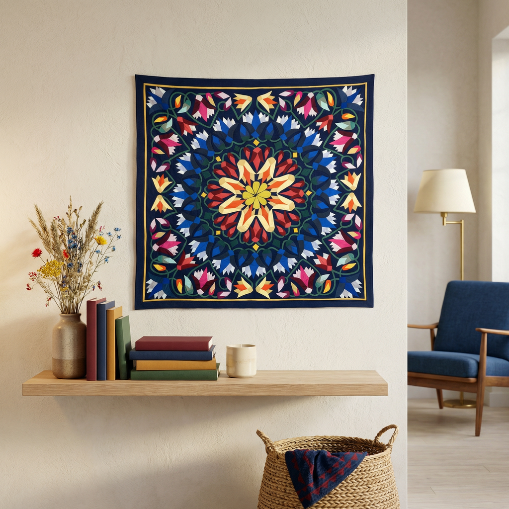 Modern Folk Art Decorative  Patchwork Khayyamian Tapestry