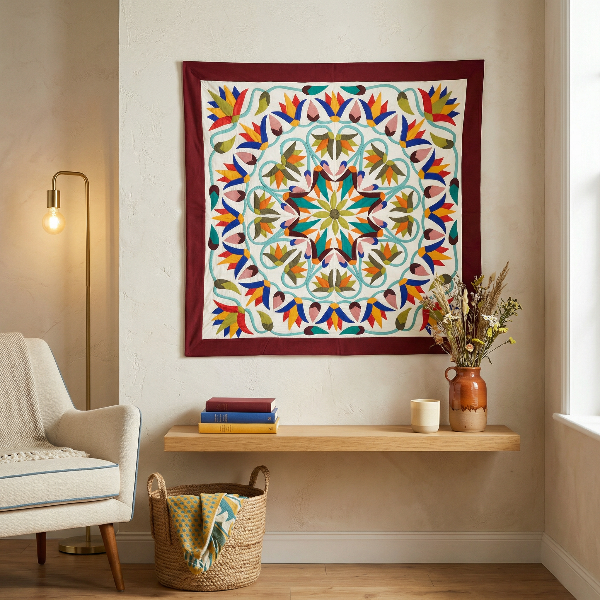 Handmade Colorful Textile Art  Patchwork Khayyamian Tapestry