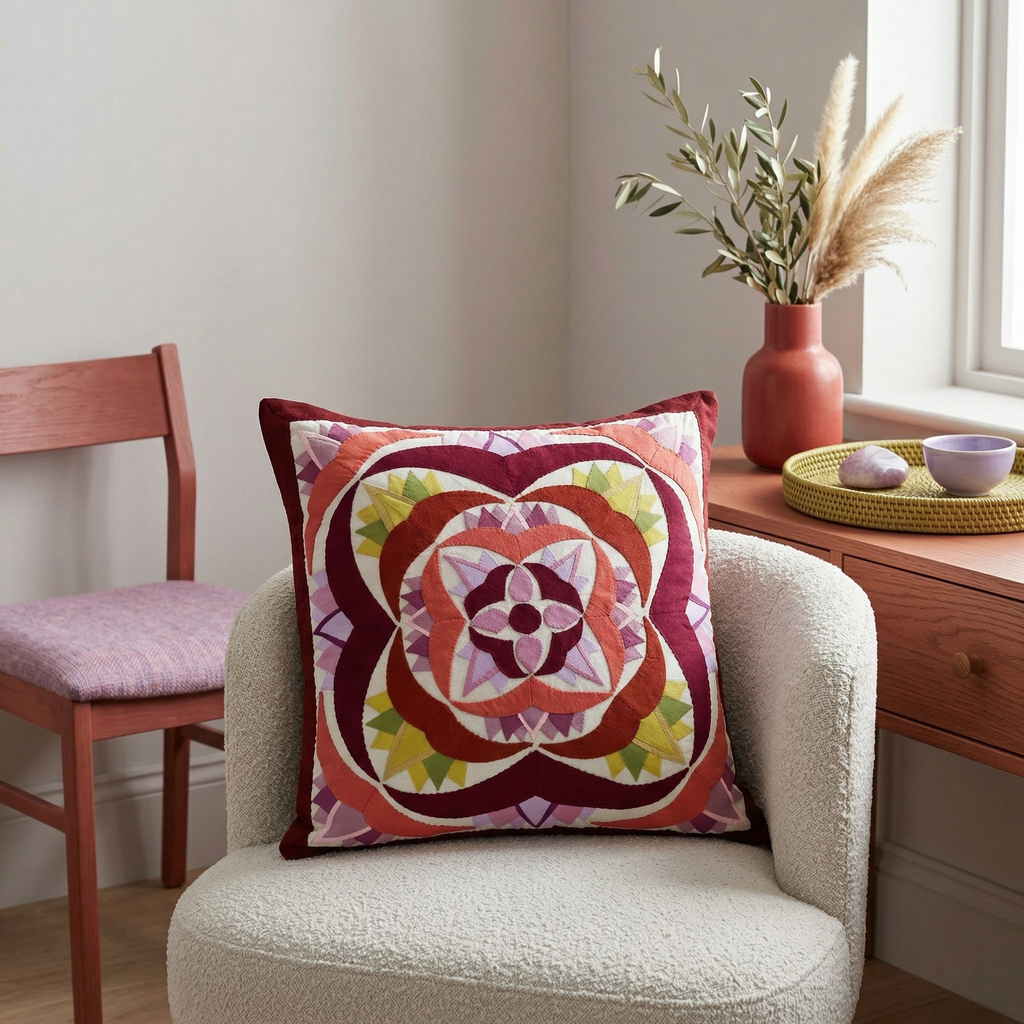 Colorful Geometrical Cotton Patchwork Cushion Cover