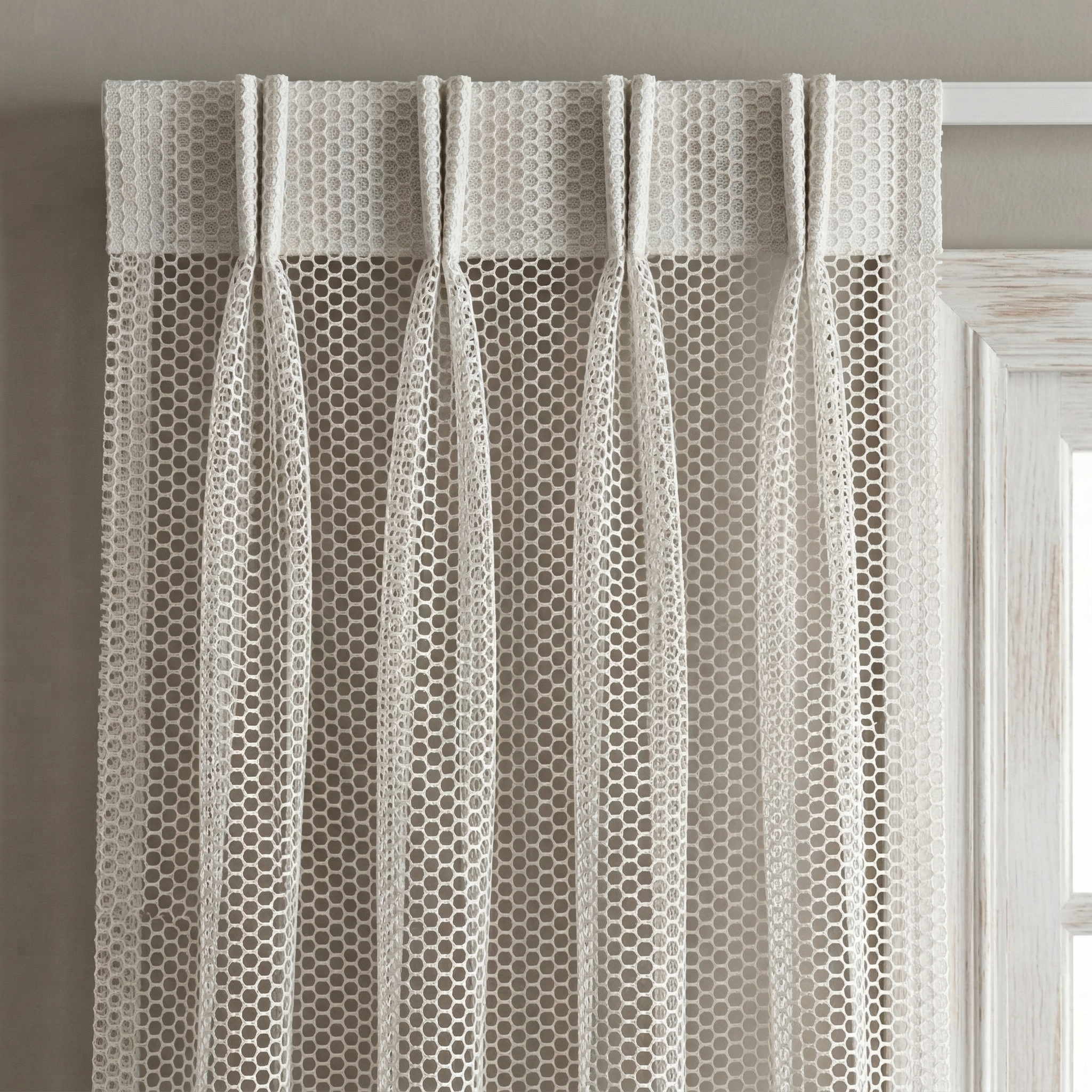 Geometric Open Weave Lattice Net Curtain