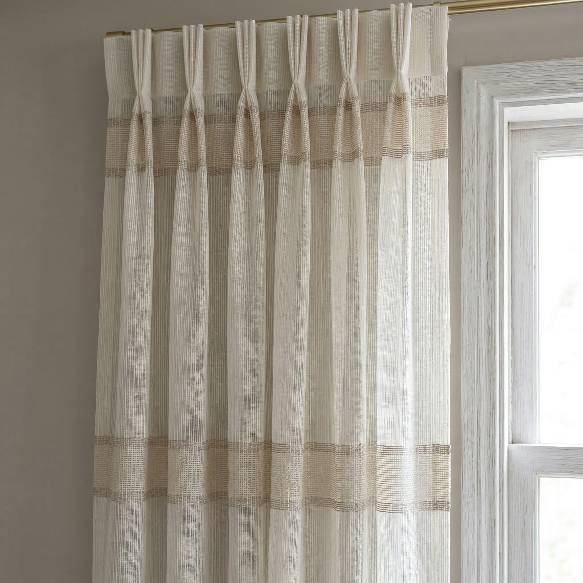 Evelyn Cream Textured Stripe Voile Curtains