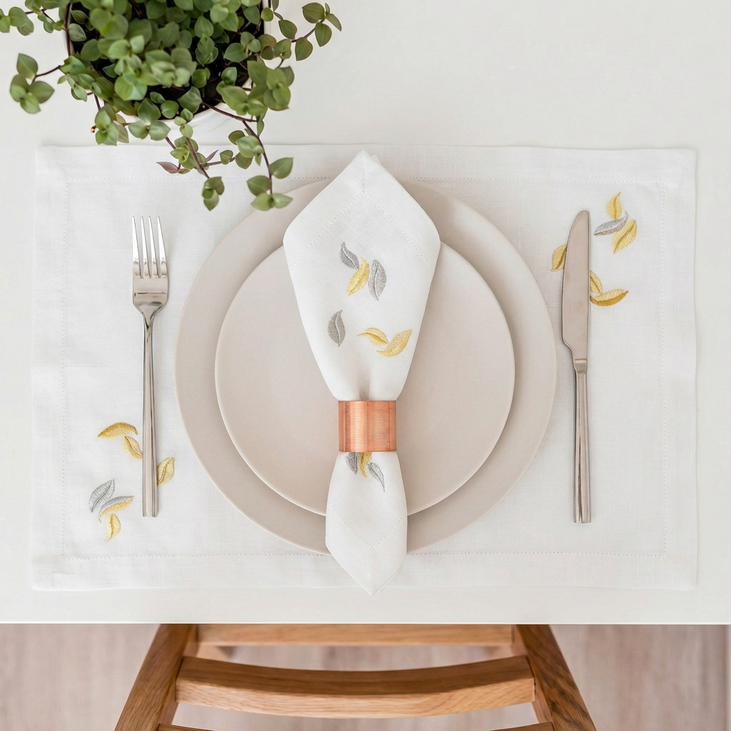 Yellow Luxury Embroidered Table Linen Collection – 100% Egyptian Cotton & Linen