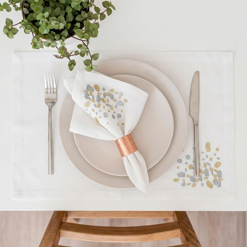 Dots Luxury Embroidered Table Linen Collection – 100% Egyptian Cotton & Linen
