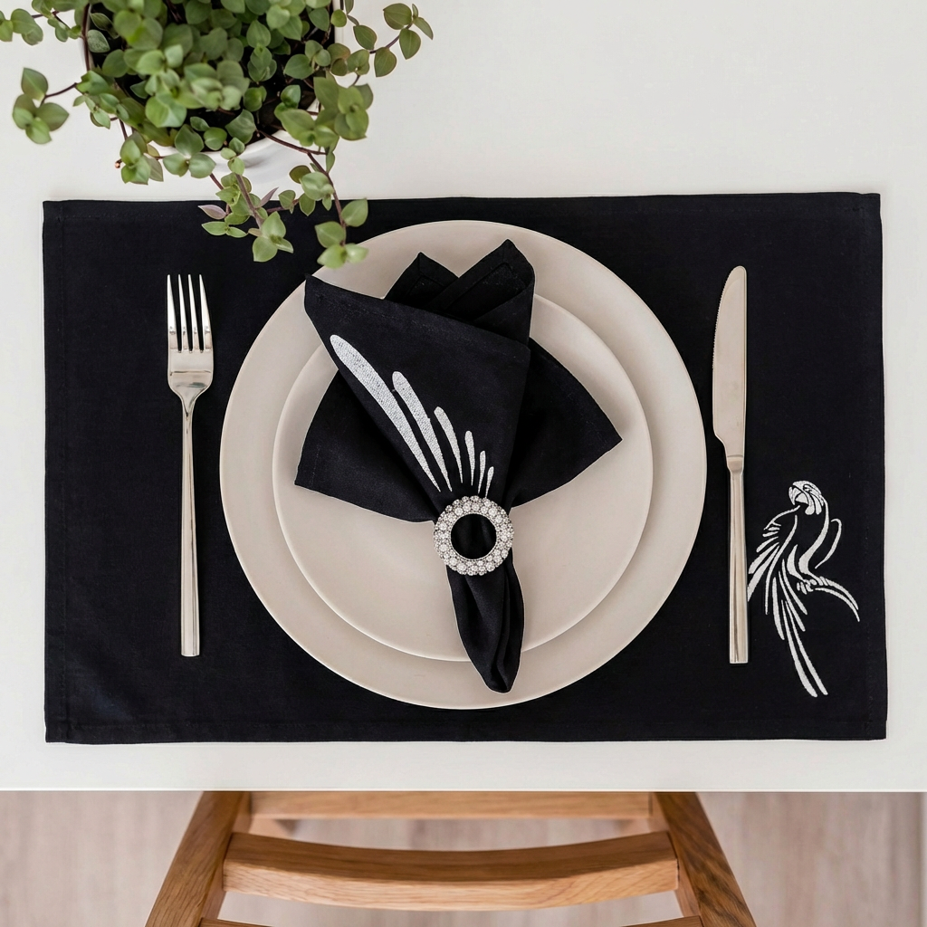 Parrot Luxury Embroidered Table Linen Collection – 100% Egyptian Cotton & Linen