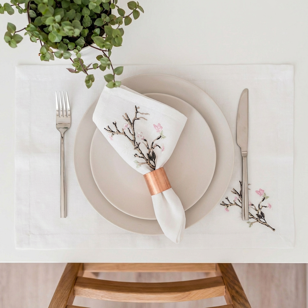 Branch Luxury Embroidered Table Linen Collection – 100% Egyptian Cotton & Linen