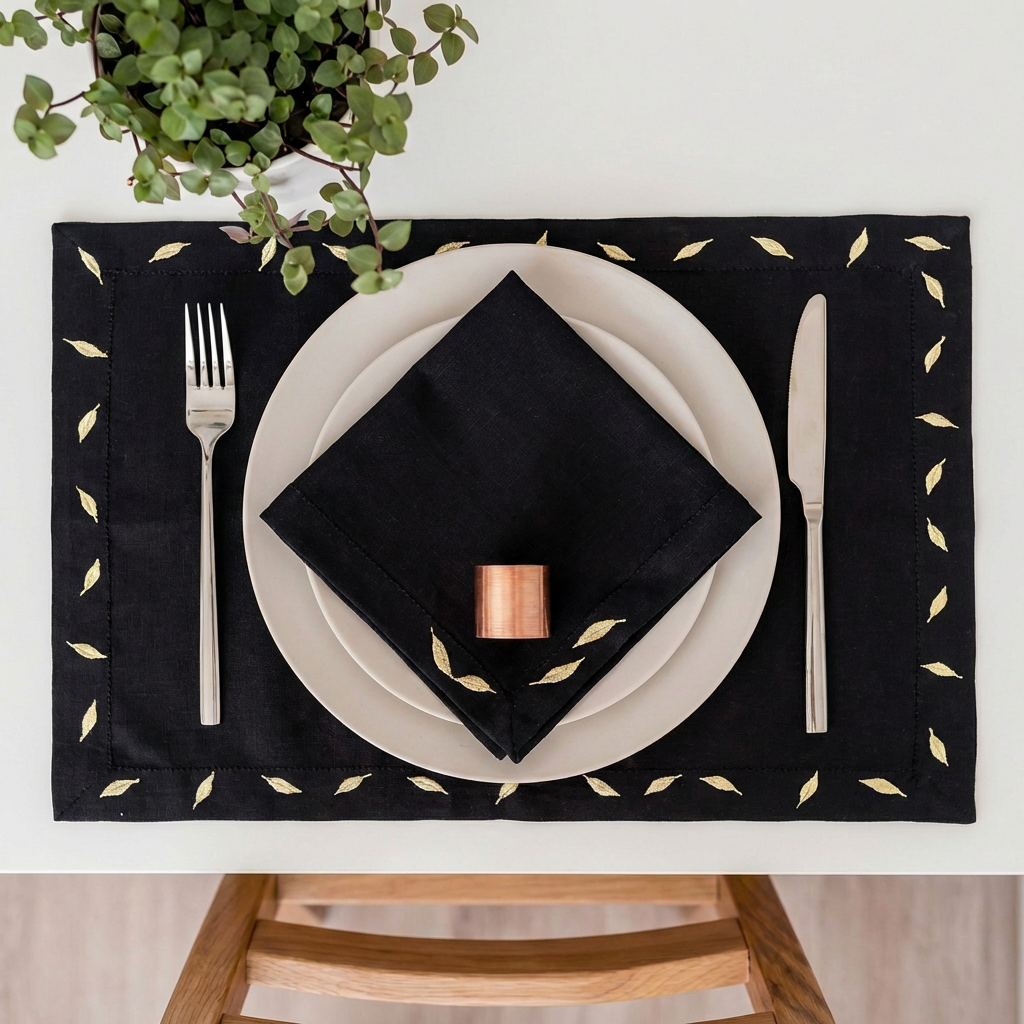 Leaf Luxury Embroidered Table Linen Collection – 100% Egyptian Cotton & Linen